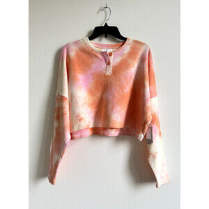 Bp. Women's Crop Henley Sweatshirt in Tie Dye Size M